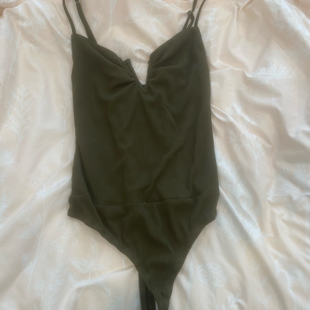 Olive Green Ribbed Bodysuit